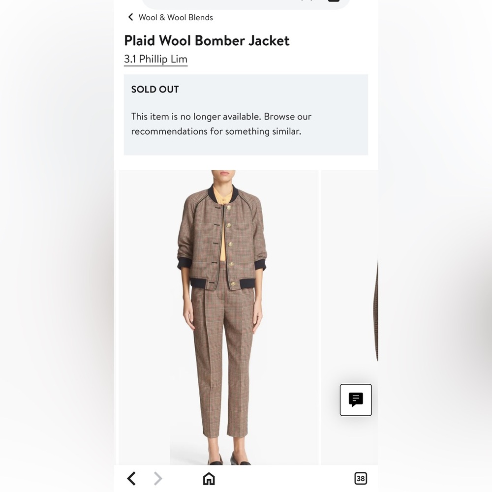 3.1 Philip Lim Women's Plaid Jacket and Matching High Waisted Pants Set sz 8
